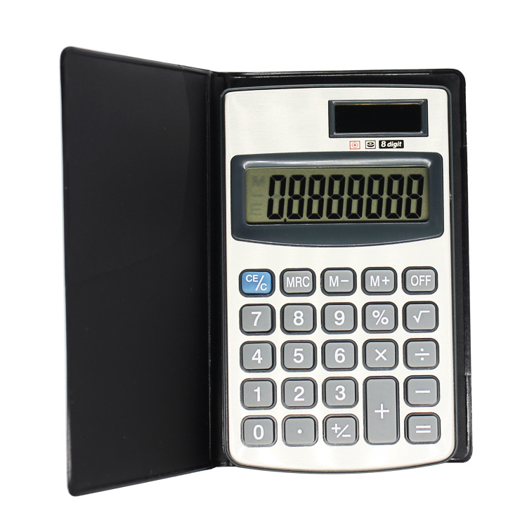 Office Supplies Rubber Coat Protective Metal Face 8-digit Electronic Promotional Gift Solar Pocket Calculator