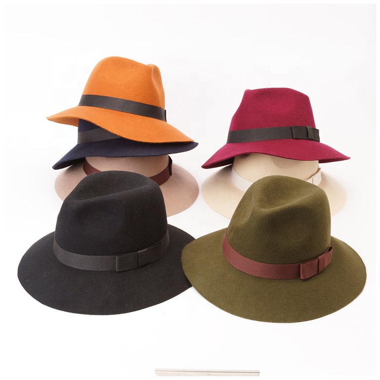 Character Style Comfortable Solid Color Women Classic Fedora Hat with Bowknot