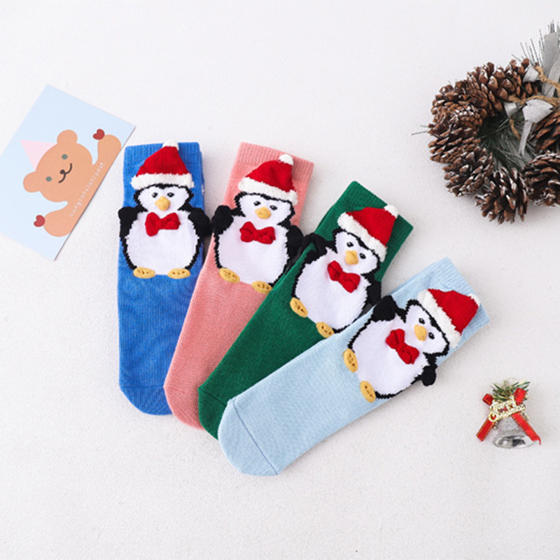 Fashion 3D cartoon lovely penguin animal kids autumn and winter warm anti-slip children socks cotton crew socks