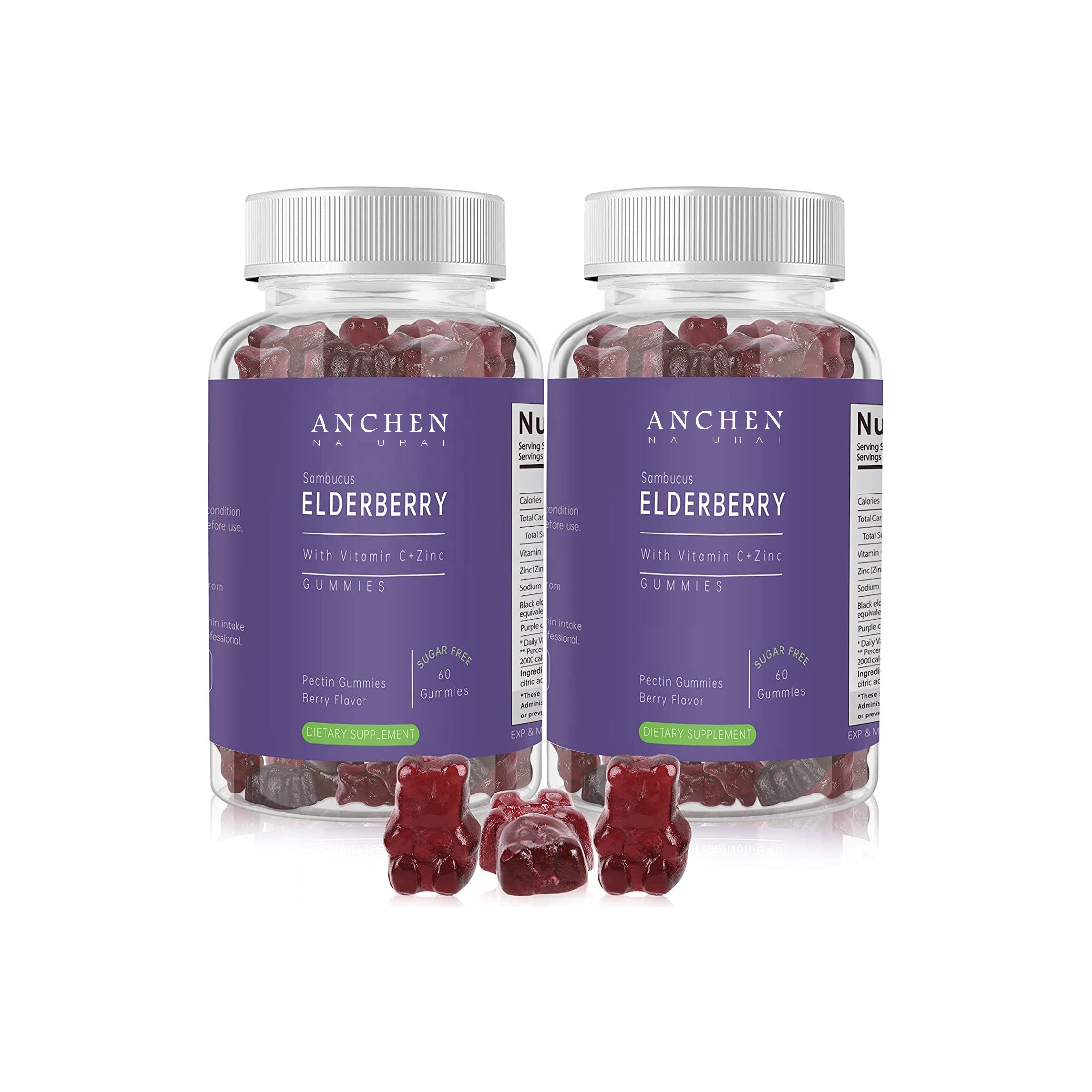 Private Label Vegan Elderberry Gummies with Echinacea L-glutamine Probiotics Vitamin C Zinc Immune Boosting