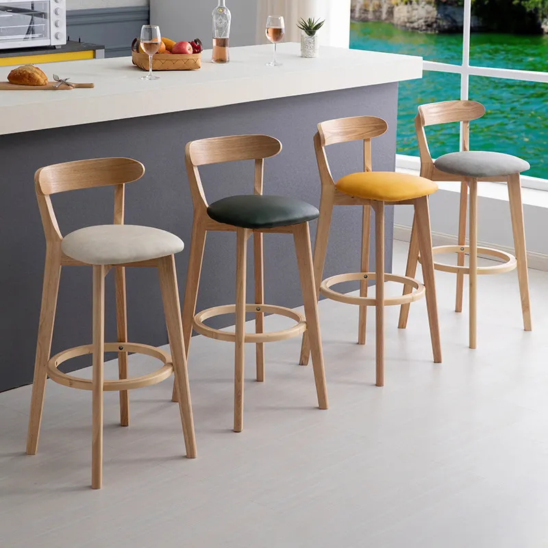 High Quality Customized Practical Economy Wood Bar Chair With Fabric Upholstery Back High Bar Chair Stools Chairs Kitchen