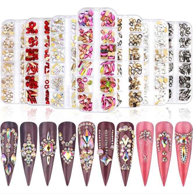High quality 3D nail crystals rhinestones in box for nail art decoration