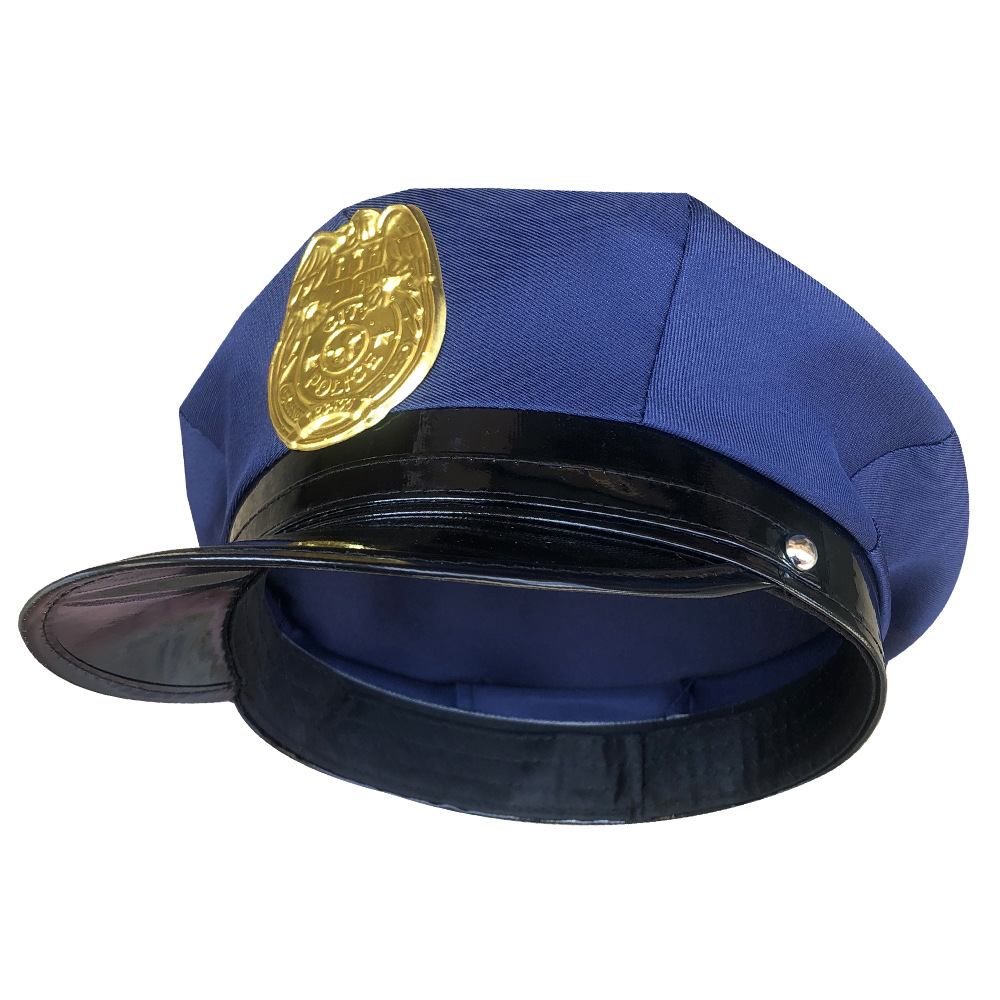 HLC ACC Blue Police Hat with Gold Badge Black American Octagonal Top Military Cap Carnival Party Performance Hat