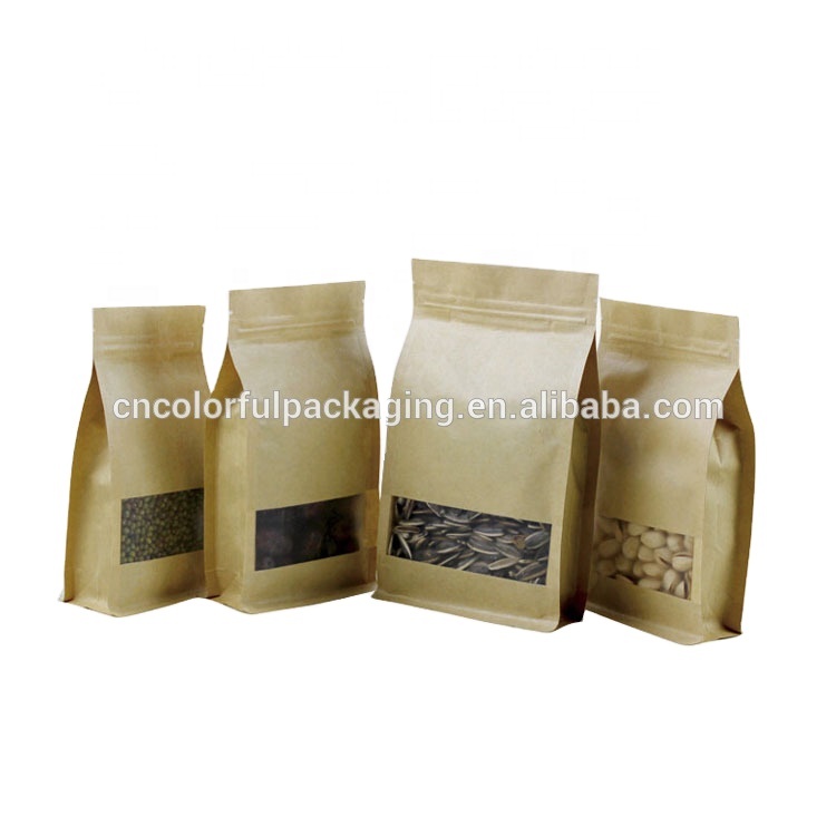 Custom brown kraft paper square bottom bag with window