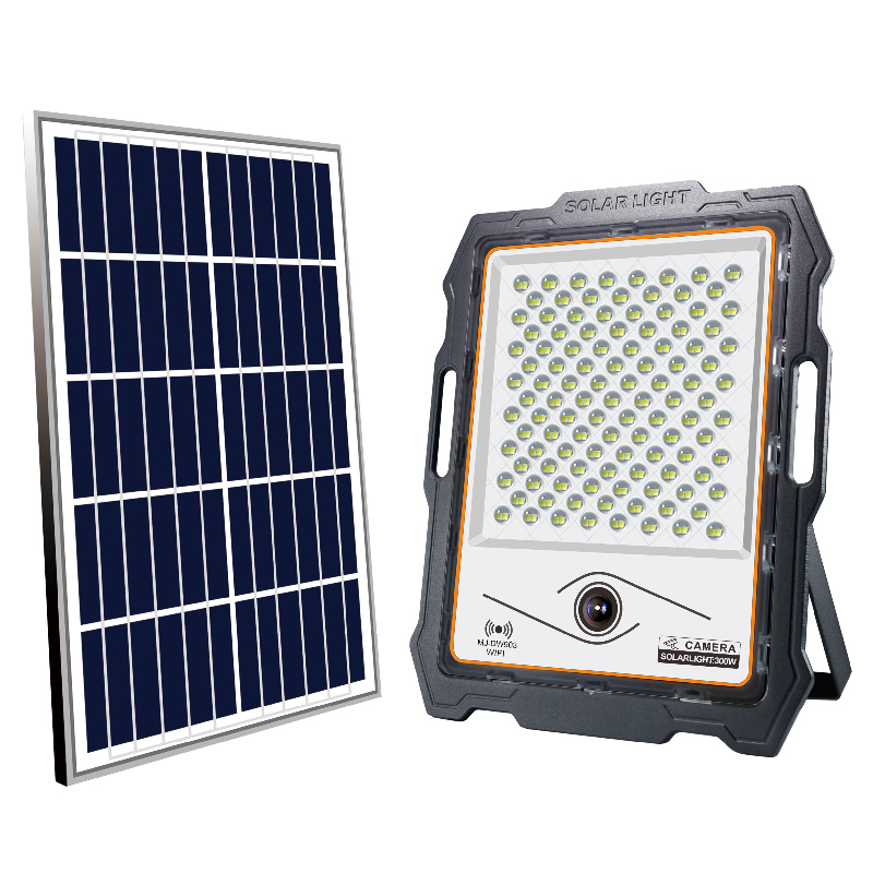 300w solar street flood light with cctv kit wireless security camera lighting system