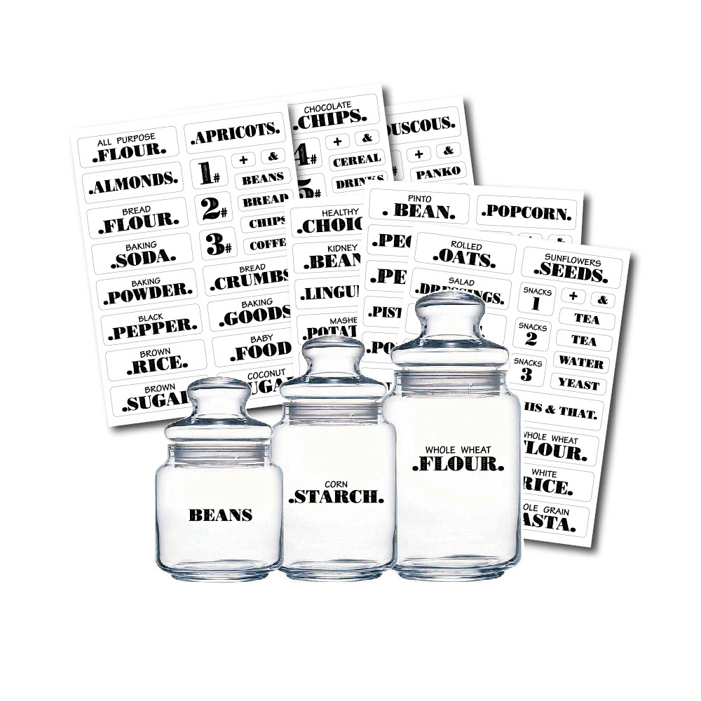 Waterproof Die Cut Transparent Sticker Paper Set Kitchen Spice Beverages Pantry Labels