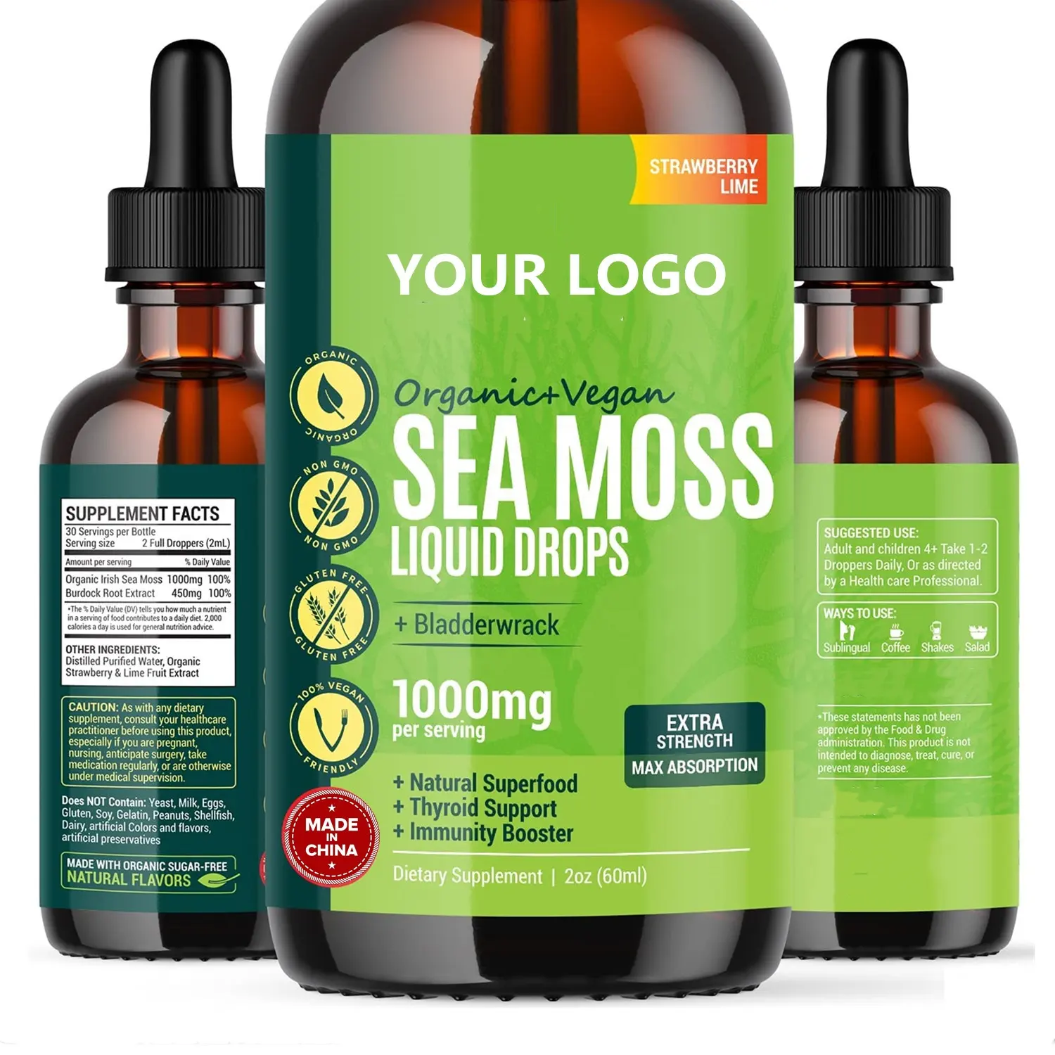Sea Moss Liquid Drops Irish Moss & Bladderwrack Liquid Extract S for Immunity Thyroid Digestive & Joint Support 2 fl oz