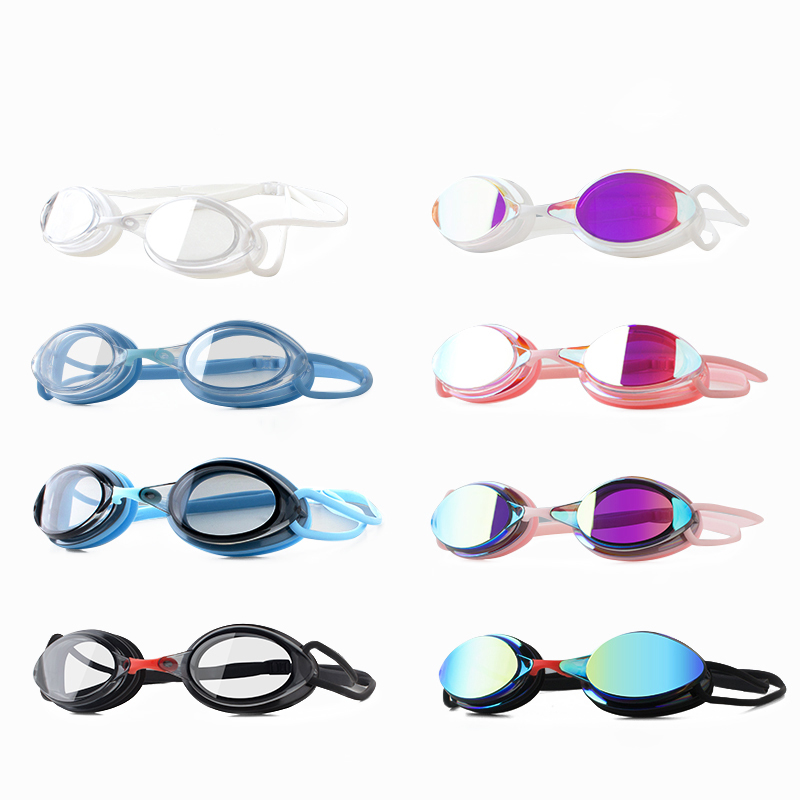Professional Racing customized logo Swimming Goggles No Leaking Anti Fog UV Protection Adult Swim Glasses with Black Strap