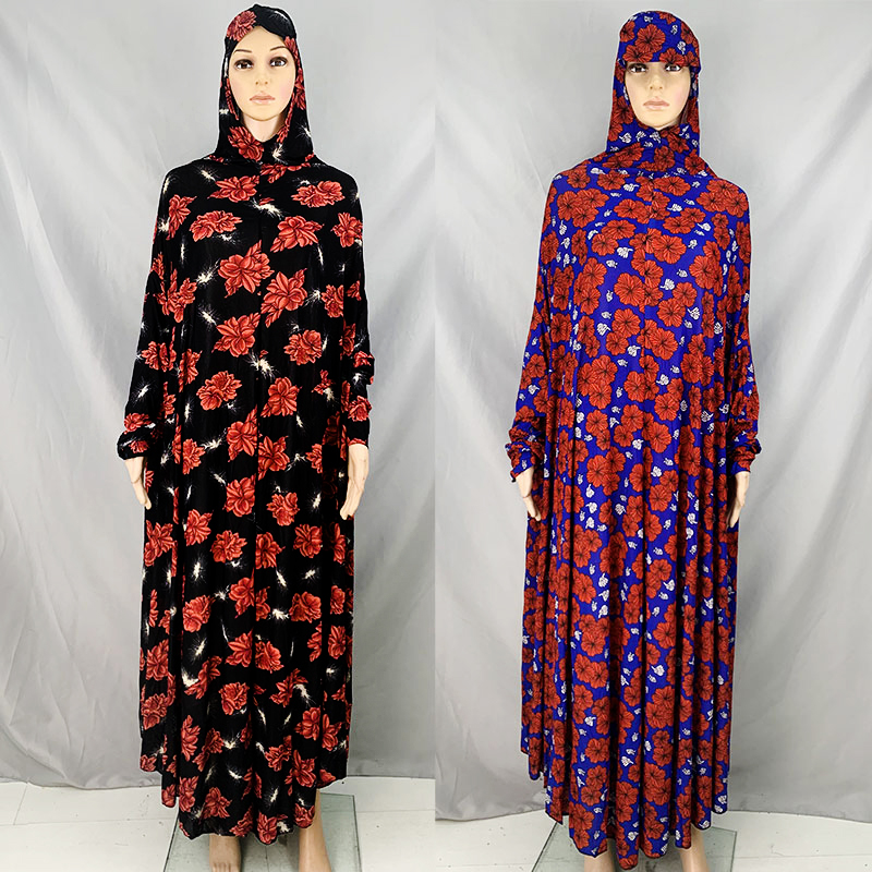 Muslim Prayer Suit Islamic Loose Size Floral Long Prayer Dress Saudi Arabia Female Worship Hijab Burqa Clothing