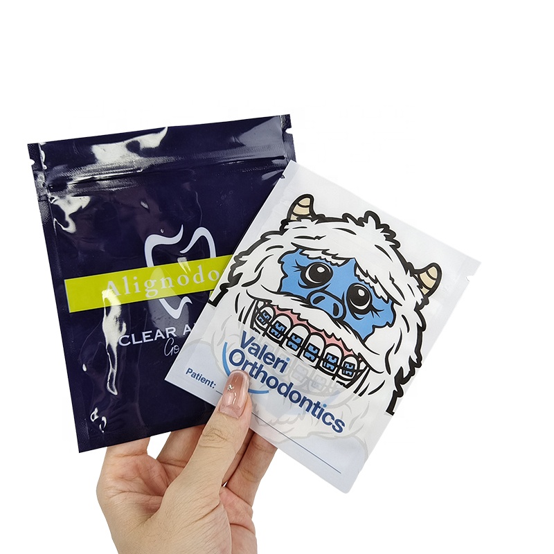 New Design Dental Teeth Aligner Retainer Packaging Mylar Zipper Bag With One Side Transparent