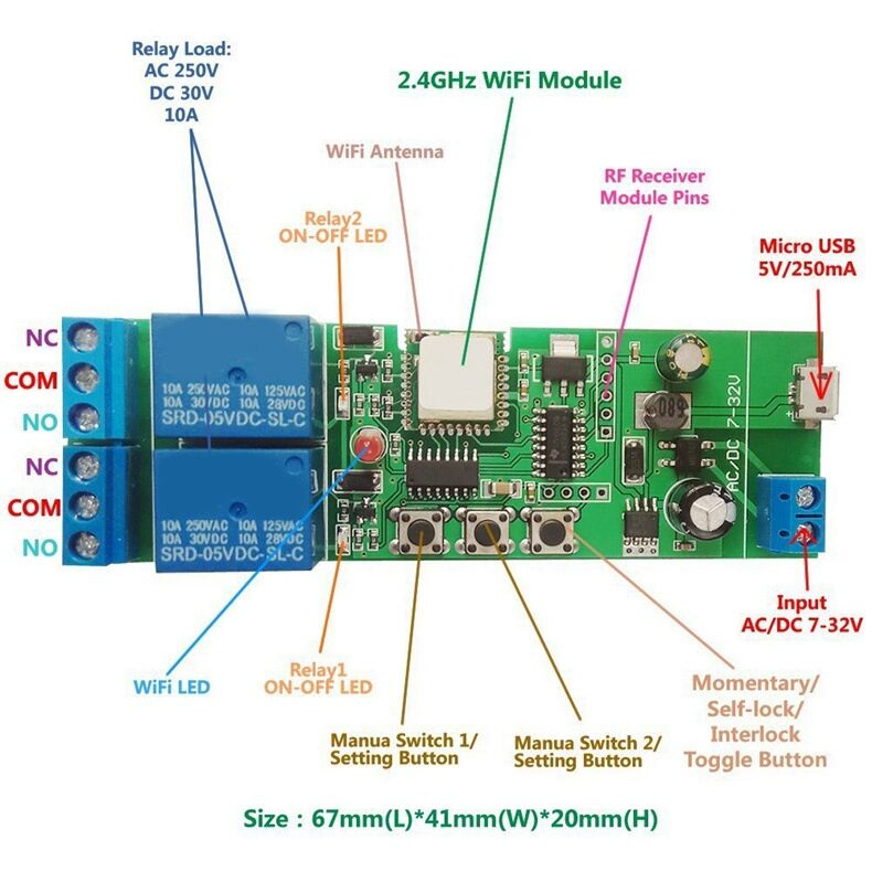 220V250V eWeLink 2 канала 433 RF реле Wi-Fi Смарт-шторный переключатель с автофиксацией/шаговым управлением-lcoking кирпечей из глины DIY умный дом контроллер