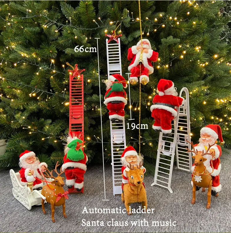 Climbing Ladder Electric Santa Claus Climbing Rope Decoration, Christmas Super Plush Doll Toy for Hanging Ornament Tree Indoor