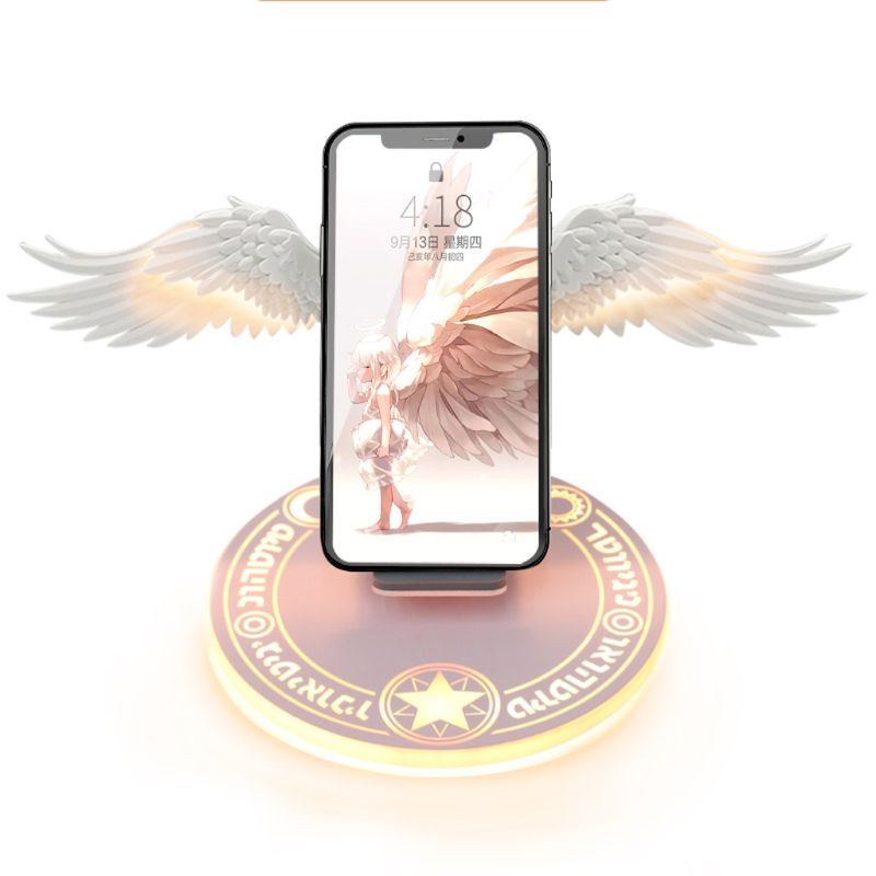 Универсальное автоматическое Индукционное 10 Вт светодиодное универсальное Qi Angel Wings Быстрая зарядка стенд для телефона зарядное устройство с alas Беспроводное зарядное устройство