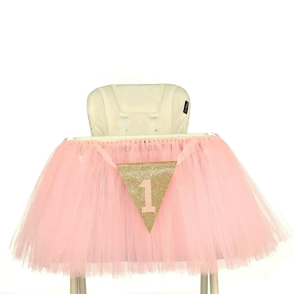 1st Birthday Baby Pink Tutu Skirt for High Chair Decoration for Party Supplies