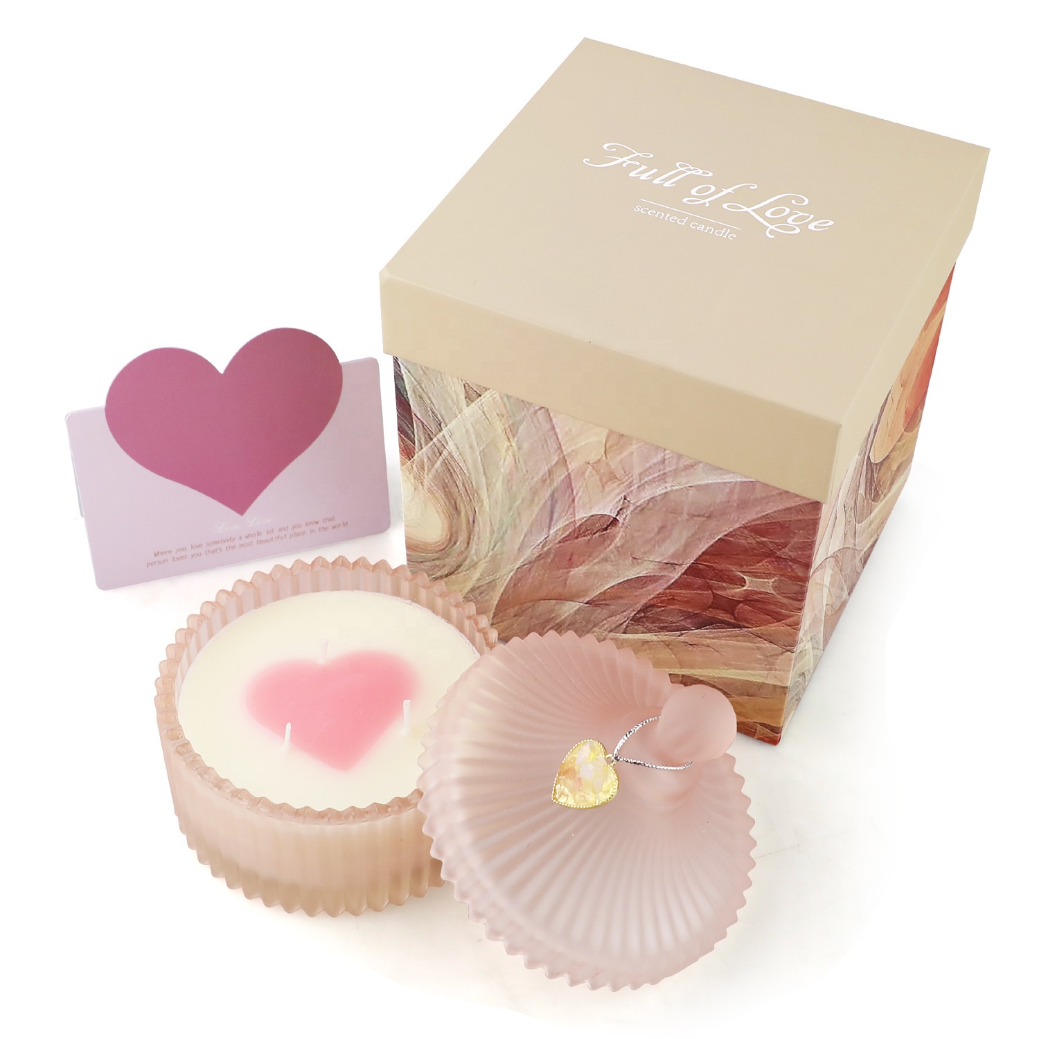 Three Core Heart Candy Jar Scented Candle Pink Glass Romantic Wedding Smokeless Scented Candle Gift
