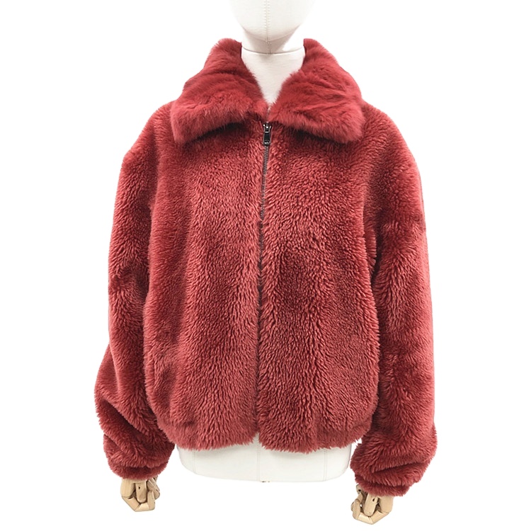 Factory 2020 New Ladies And Women's Red Turn-Down Collar Coat Faux Fur Coat With Girl's Zipper Clothes