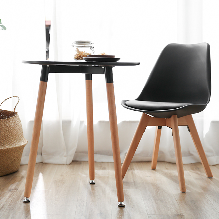Simple Cheap Black Dining Chair Wooden Leg Plastic Dining Chair