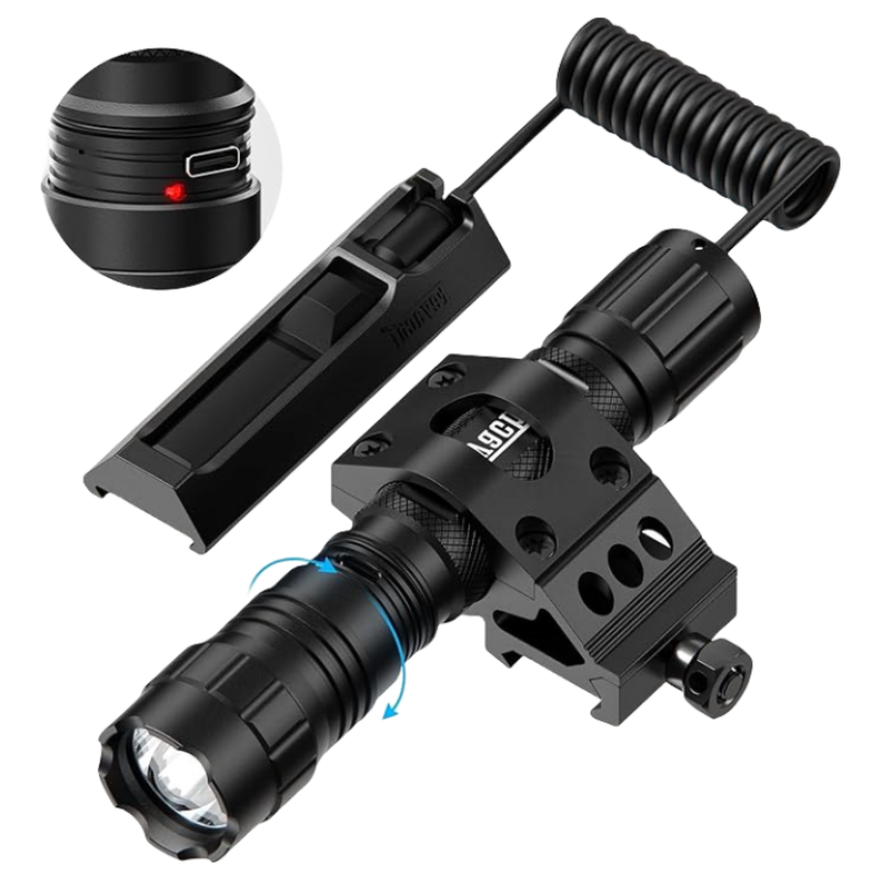1500 Lumen LED Flashlights Rechargeable IPX7 Protection with 4 Modes Included and with Pressure Switch and Offset Mount