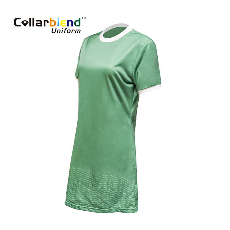 Logo print custom short sleeve restuarant catering food service uniform for women