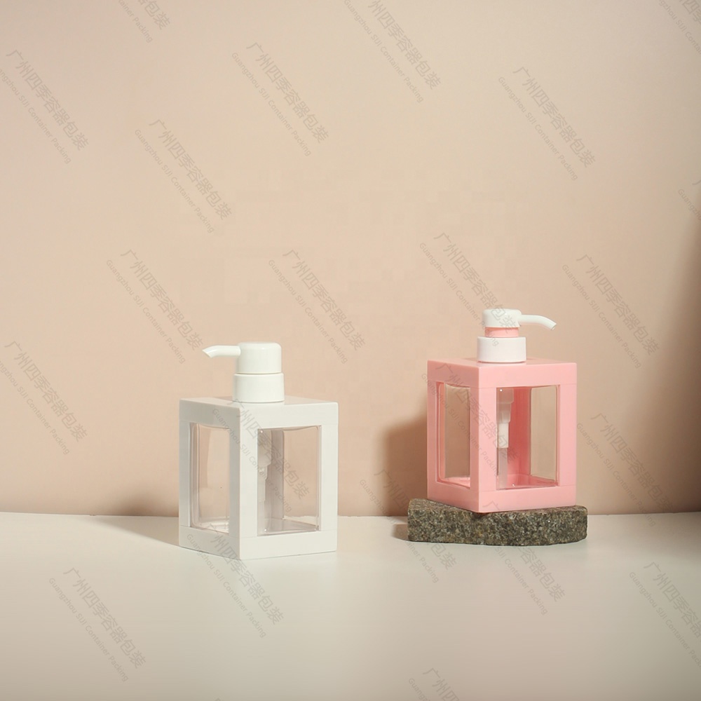 ECO friendly 500ml pet square white black orange color pink bottle stock body wash pump dispenser hand sanitizer plastic bottles