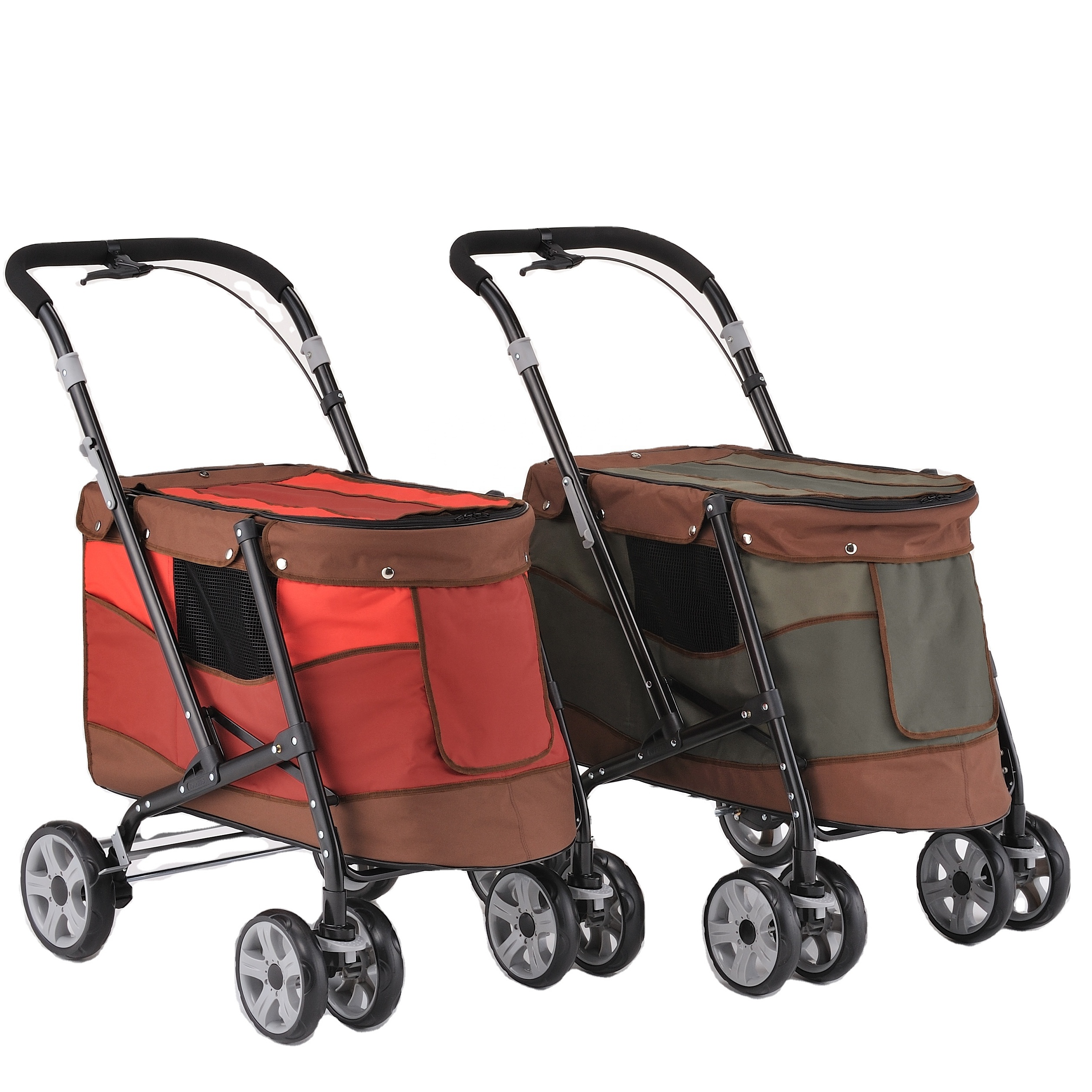 Luxury Folding Portable Pet Hand Trolley 4 Wheels Pet Strollers Outdoor Travel Carrier Cat /dog Pet Cart Strollers