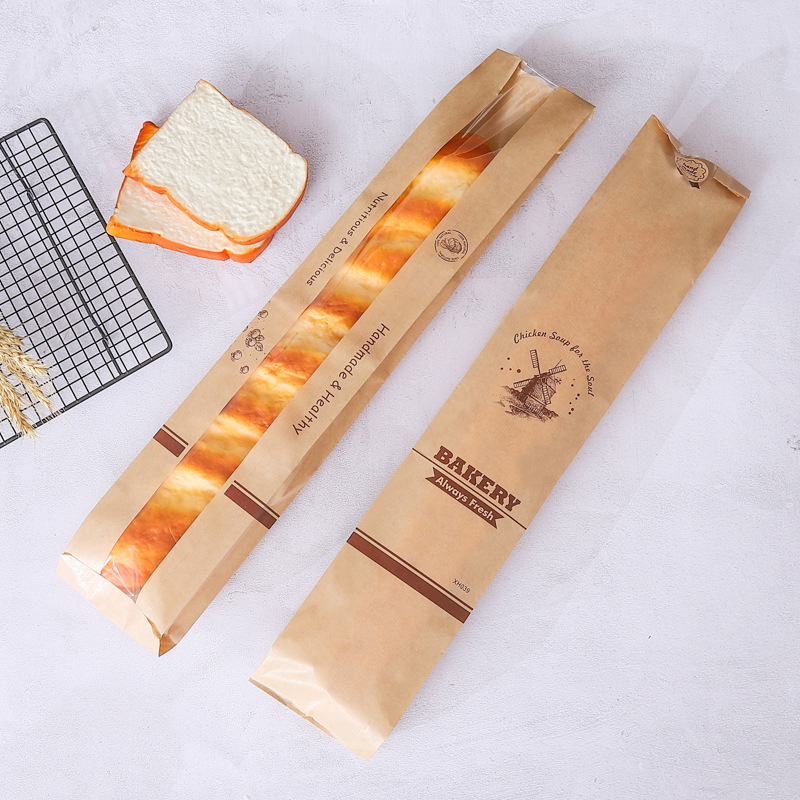 Экологически чистая упаковка для пищевых продуктов из крафт-бумаги, багет для выпечки, бумажные пакеты для хлеба с окошком