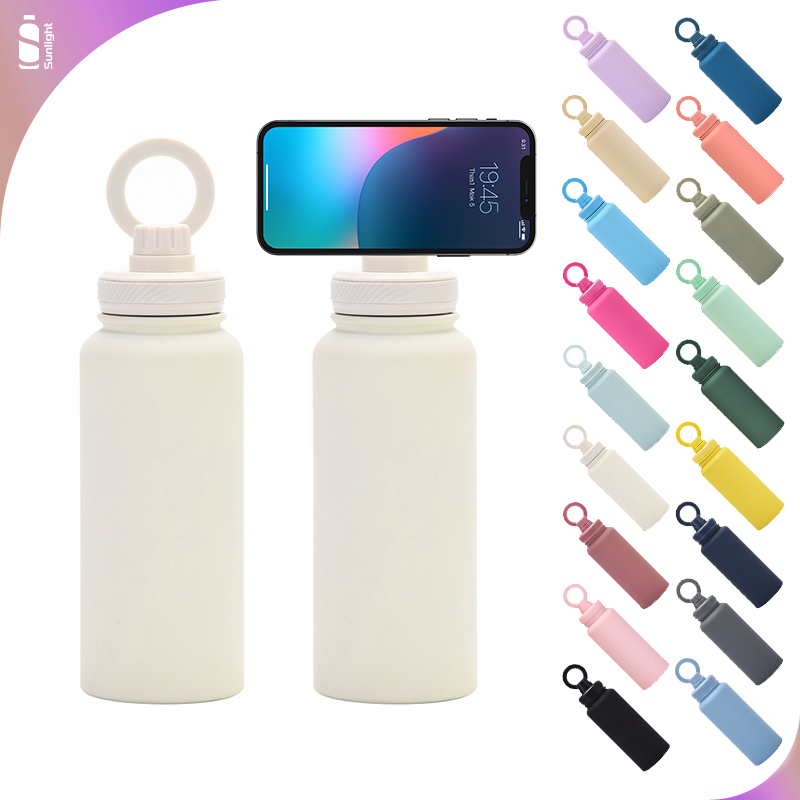 Magnetic Lid Water Bottle With Stainless Steel Double Wall In Travel 32oz Camping Water Bottle With Magnetic Ring Phone Holder