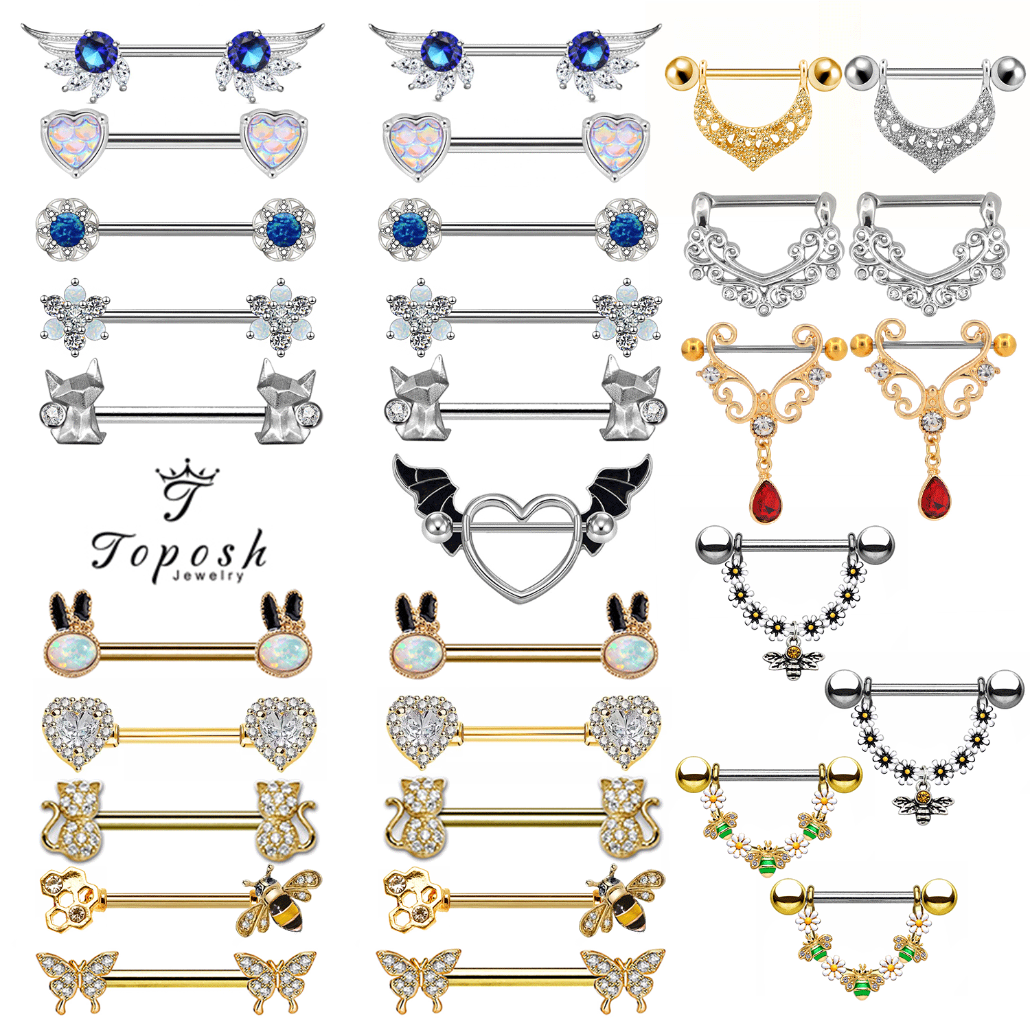 More than 1000 designs stainless steel titanium nipple piercing body jewelry non piercing sexy nipple ring piercing jewelry