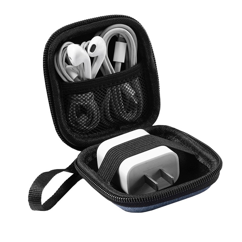 Shockproof Mini Earphone Case Organizer Nylon Fabric Custom Logo EVA Hard Shell Case Keychain Earbuds Waterproof Small Case Bag