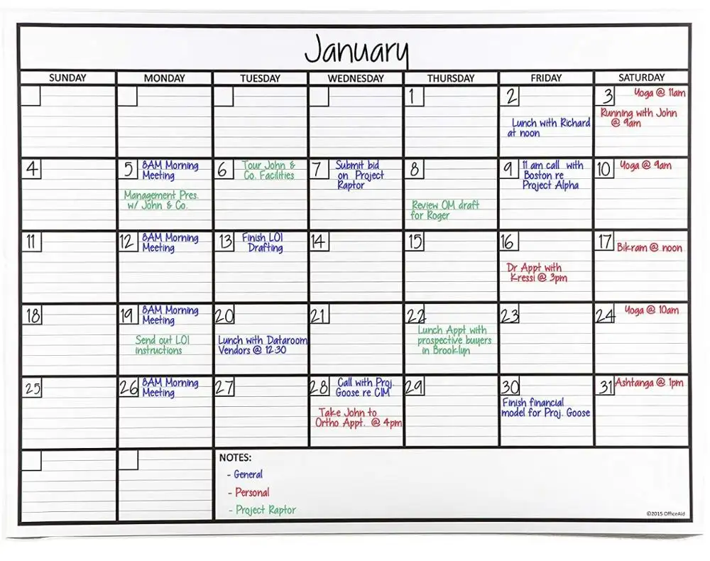 X Large Dry Erase Monthly Laminated Whiteboard Calendar 36" By 48" Erasable Family Schedule Planner