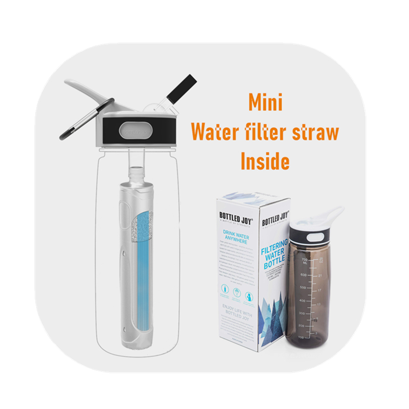 Outdoor Tritan filter bottle with two-stage carbon ultrafiltratio UF water filter straws for camping survival hiking
