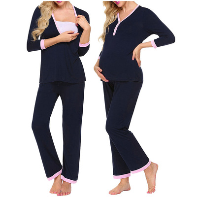 F11420A maternity pajamas Breastfeeding T-shirt adjustable elastic waist trouser pajamas set