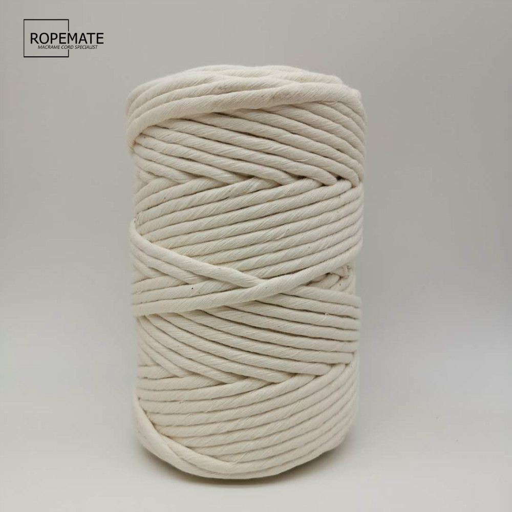 3mm 4mm 5mm 6mm Premium Natural White Single Strand Macrame Cord 1 ply Cotton Rope 100 meters per roll