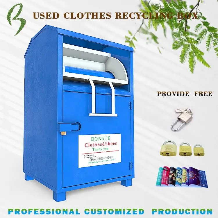 Galvanized Steel Blue Clothing Donation Bank Outdoor Charity Use Clothing Drop Bins