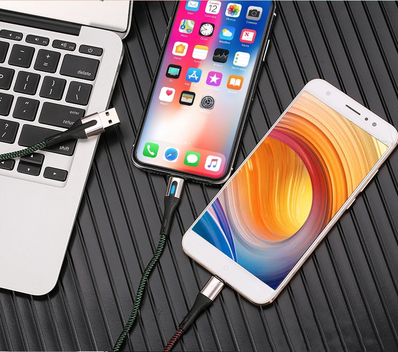 Пользовательский кабель Usb Type-C для Android Samsung Huawe 3a нейлоновый алюминиевый корпус светодиодный кабель для быстрой зарядки и передачи данных 1,2 м ПВХ Type-c