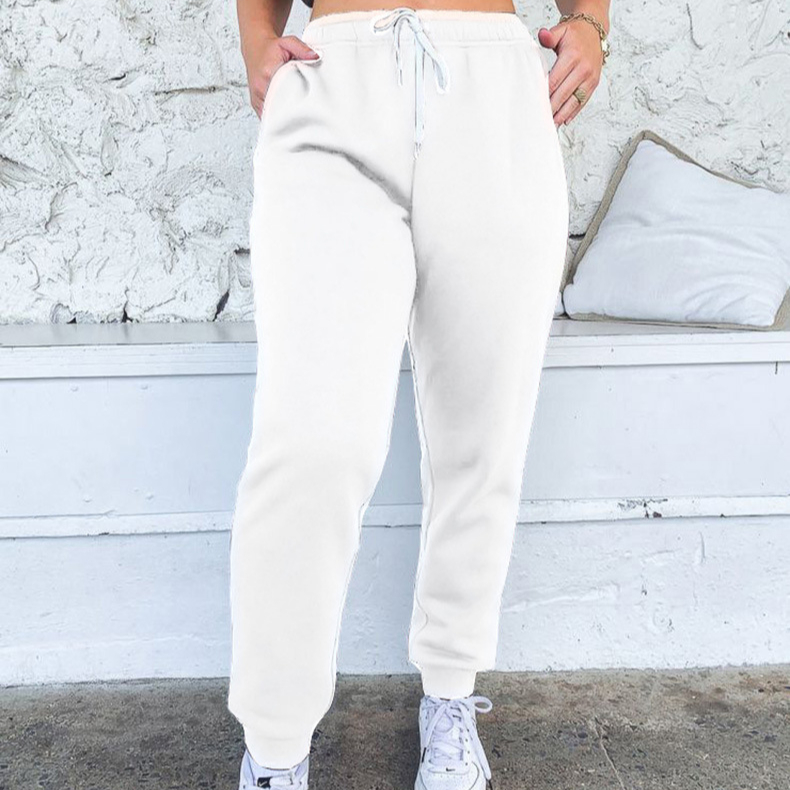 2021 autumn and winter new women's solid color lace-up sports trousers home casual bundle feet thickened sweat pants