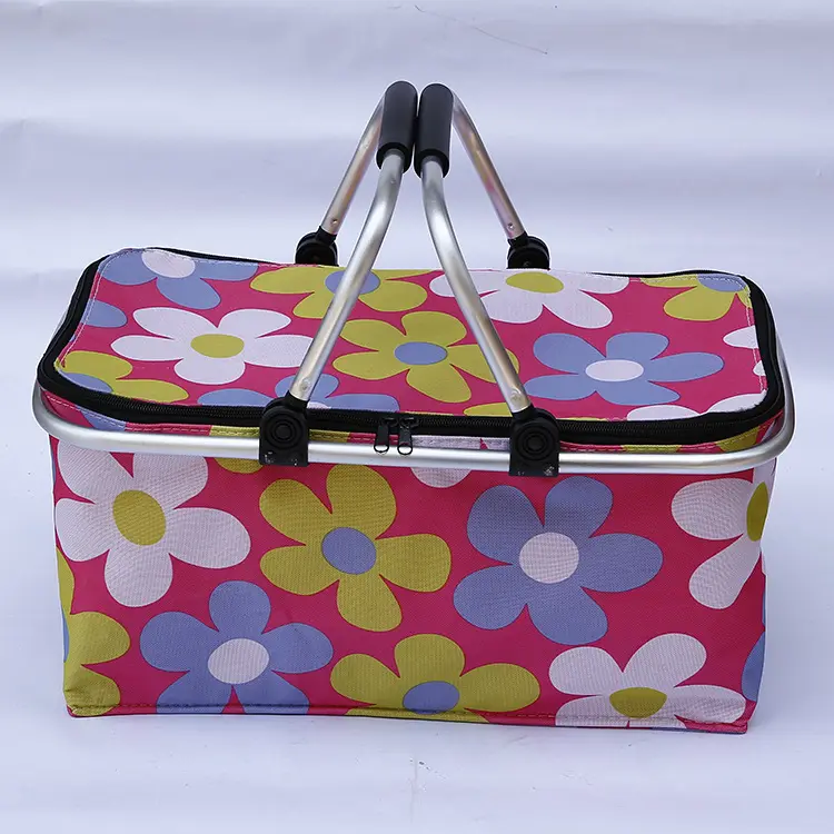 Waterproof Collapsible Custom Picnic Basket 25L Insulated Aluminium Frame Cooler Bag With Foldable Handle
