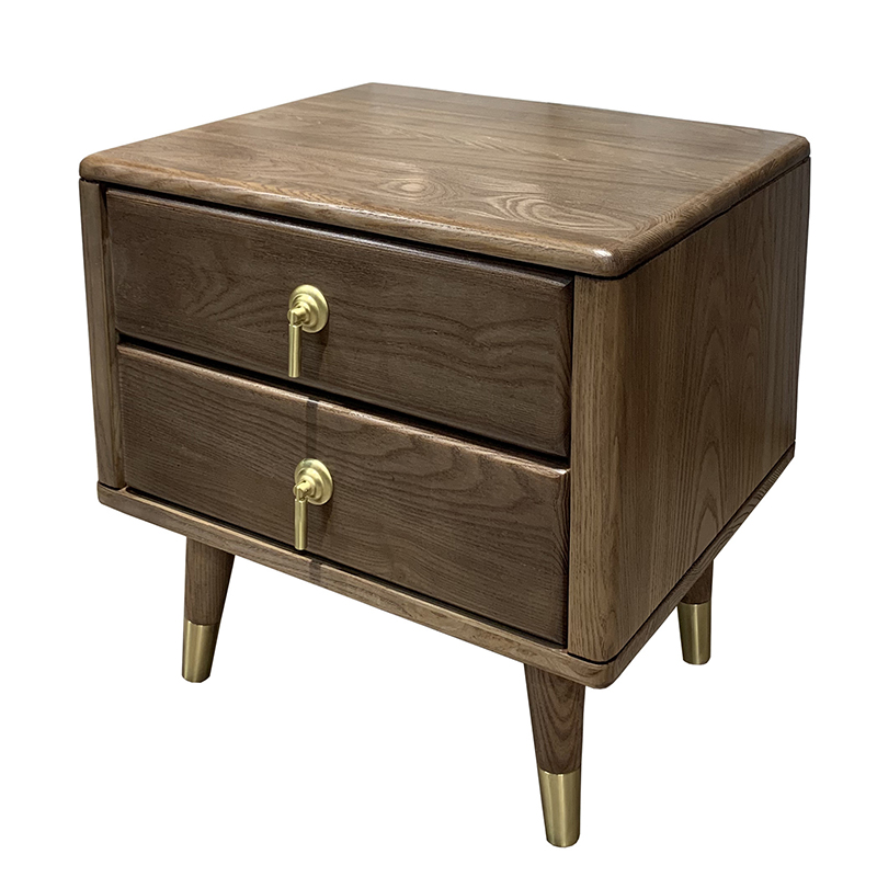Nordic Ash Solid Wood Bedside Cabinet Small Apartment Bedroom Double Drawer Storage Cabinet Light Luxury Simple Bedside Cabinet