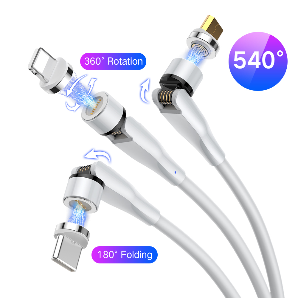 2020 Новый 540 вращающийся светодиодный Micro USB Type C 3 в 1 Магнитный кабель для зарядки