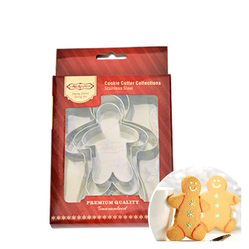 F616 Stainless Steel Gingerbread Man Cookie Mold 3-piece Cookie Mold Printing Baking Tool Mousse Rings