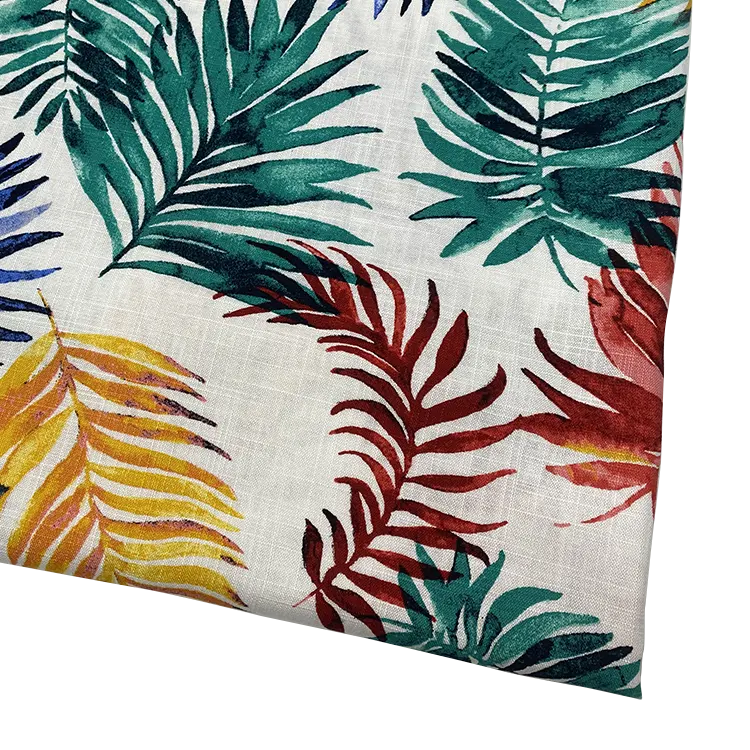 Harvest linen rayon palm tree leaf print with slub fabric for shirt and dress