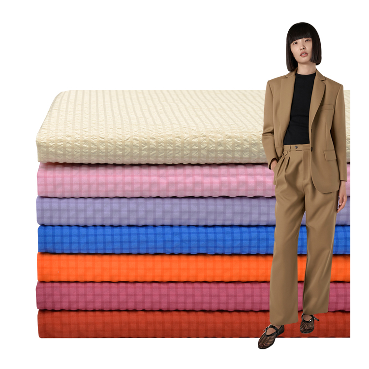 fabric textile manufacturers wholesale Invisible Bubble Grid 100 polyester plaid elasticity shirt fabric for dress