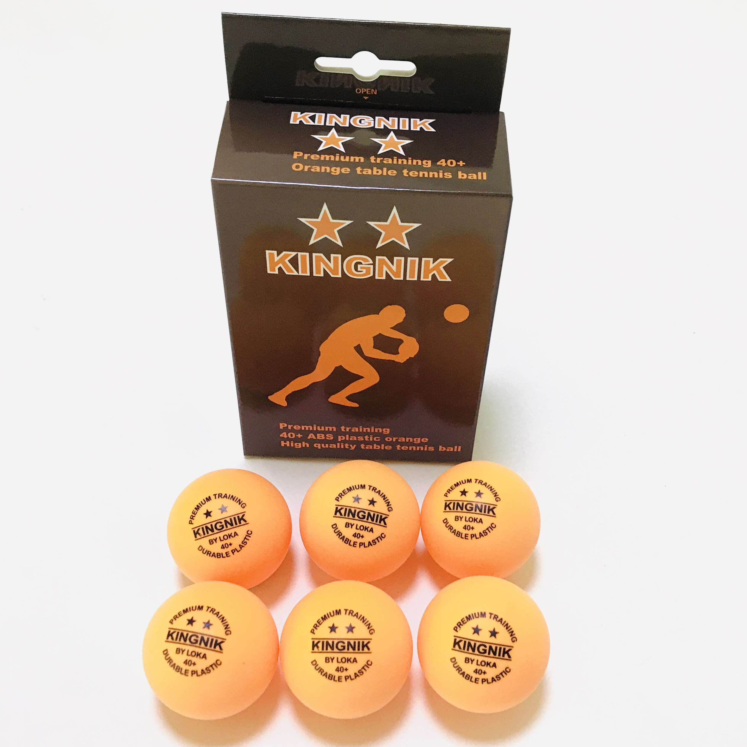 Тренировочный мяч KINGNIK 2 звезды LOKA premium 40 + оранжевый пластиковый мяч для настольного тенниса (6 мячей в коробке)