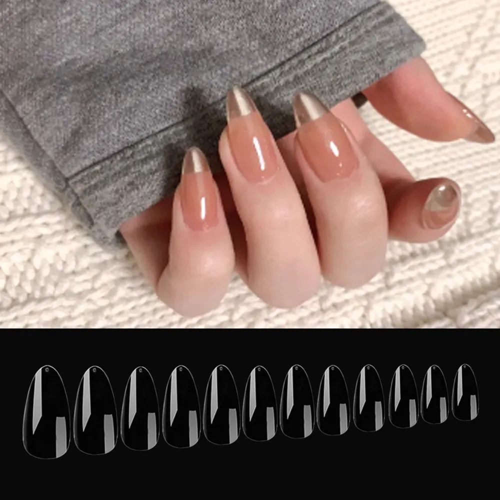 No Trace Almond Artificial Fingernails Acrylic Nail Tips Clear 504Pcs Full Cover False Nails For Manicure DIY Nails Art Salon