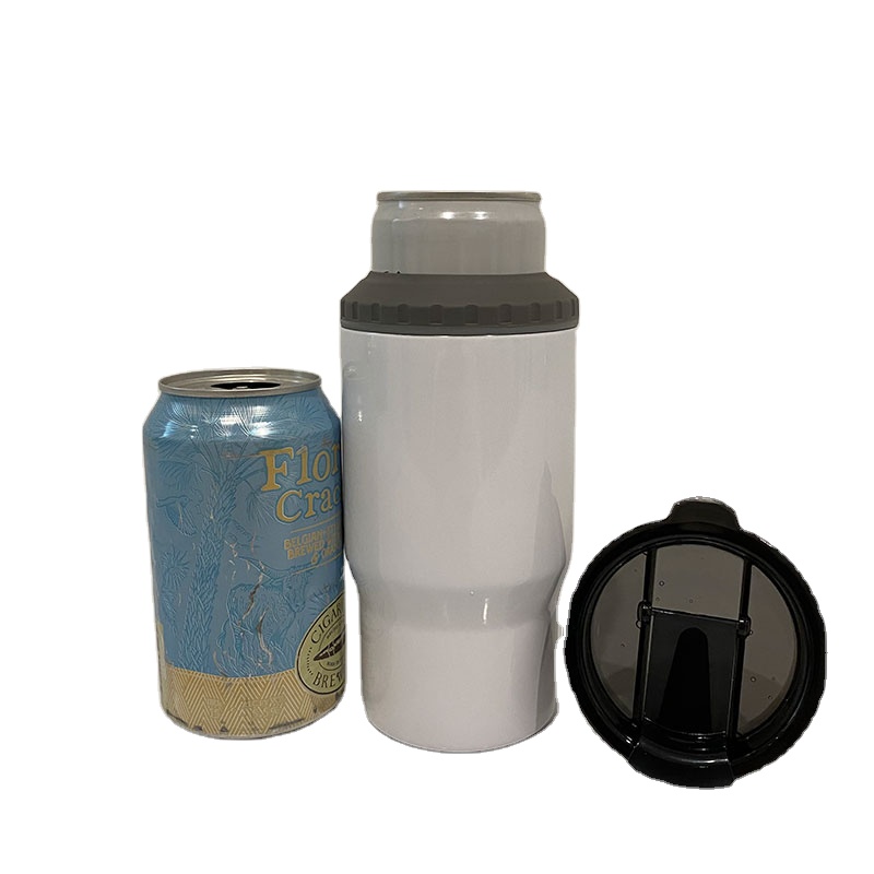 14oz 16oz double wall insulation 4 in 1 beer bottle slim straight sublimation can cooler with two lids