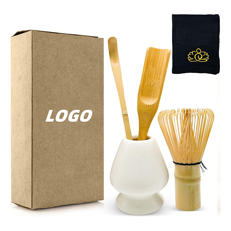 Factory Wholesale Matcha Accessories Set 5 Pieces Matcha Box Kit With 100 Prong Whisk Bamboo Scoop And Tea Spoon Storage Bag