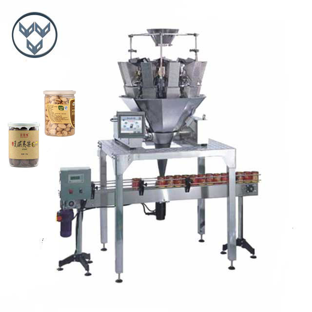 Automatic weigher food fruit plastic can glass jar spices popcorn packing filling machine