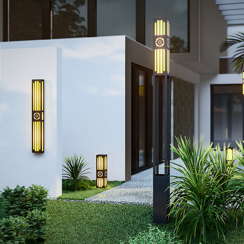High Bollard Landscape Lawn Road Lights Double Light Source Led T5 Lamp Pattern Sculpture Matte Black Finish Garden Lights