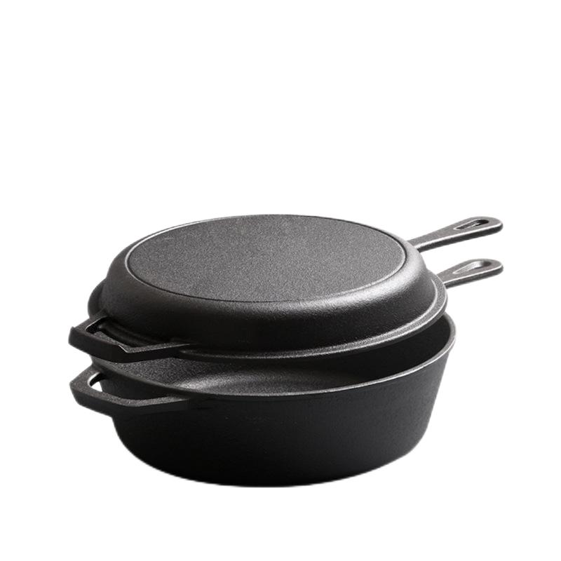 hot selling Pre-seasoned Cast Iron Pot with Long Handles two-in-one function pot Stew Pot Dutch Oven with Skillet Lid