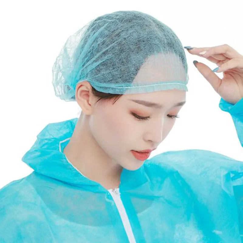 Disposable Non-Woven Strip Hat Hotel Workshop Dust Cap Blue White Shower Cap for Spa Hair Salon Beauty Accessories